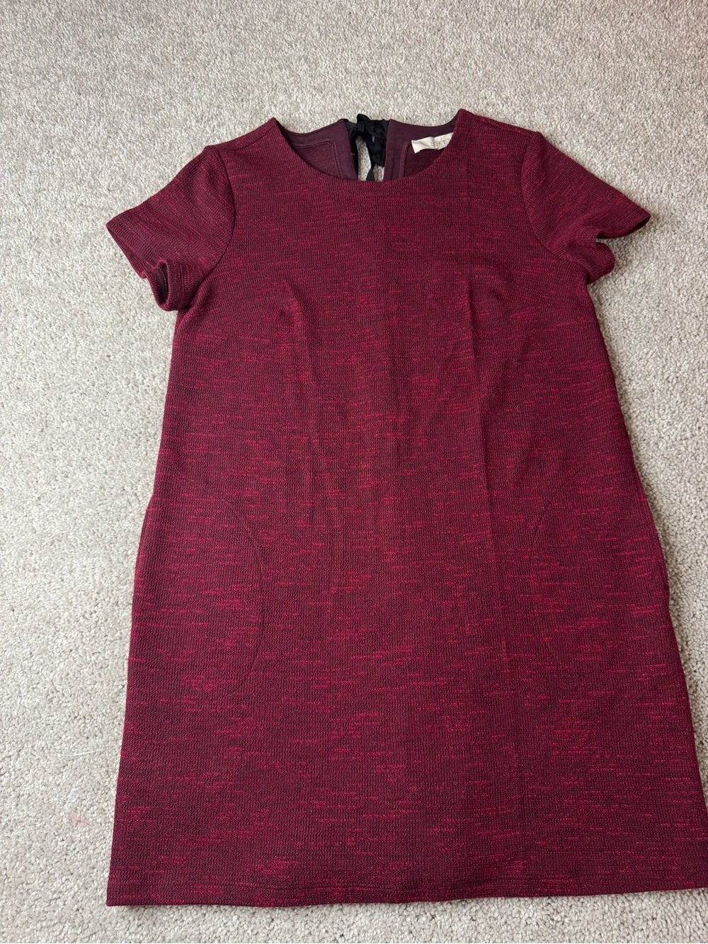 LOFT Red Spacedye Tweed Shift Dress with Black Back Bow